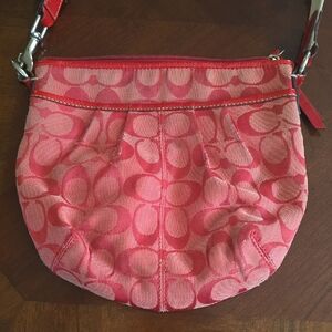 Coach Cherry Red Swing Signature Canvas Crossbody Bag